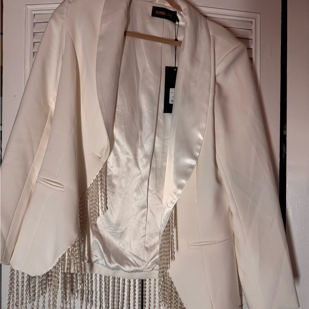 's White Blazer with Fringe Detail